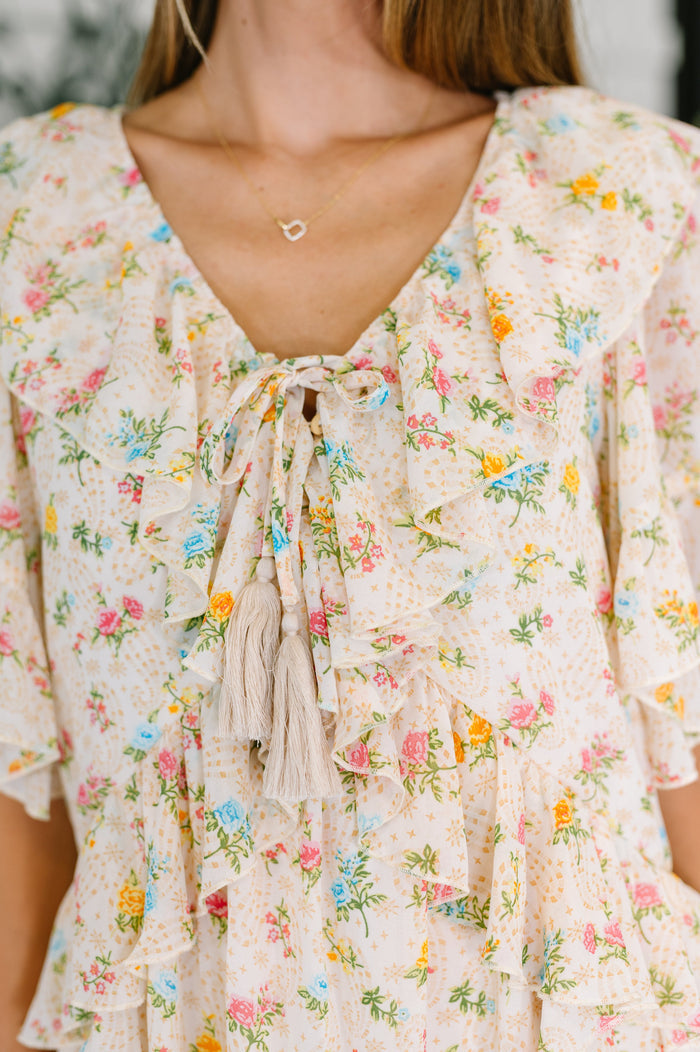 Sweet Escape Boho Floral Dress Knee Length Dress Ave Shops- Tilden Co.
