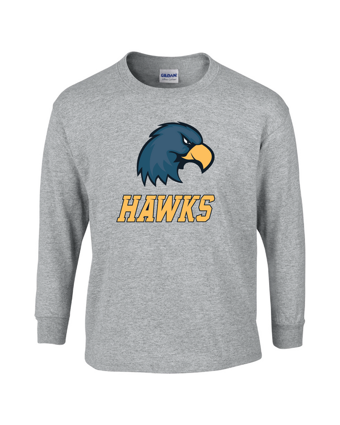 T-Shirt - Long-Sleeve - Cotton - Gray - Adult/Youth - Hawk Designs