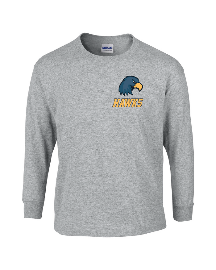 T-Shirt - Long-Sleeve - Cotton - Gray - Adult/Youth - Hawk Designs
