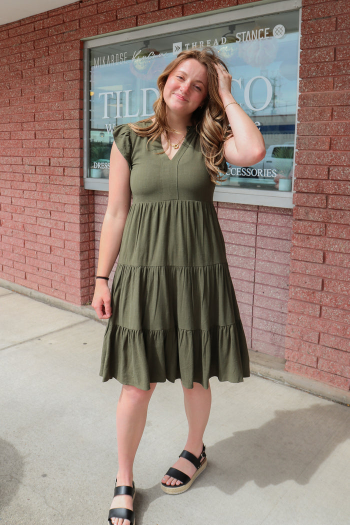 Tara Dress in Vineyard Knee Length Dress Mikarose- Tilden Co.