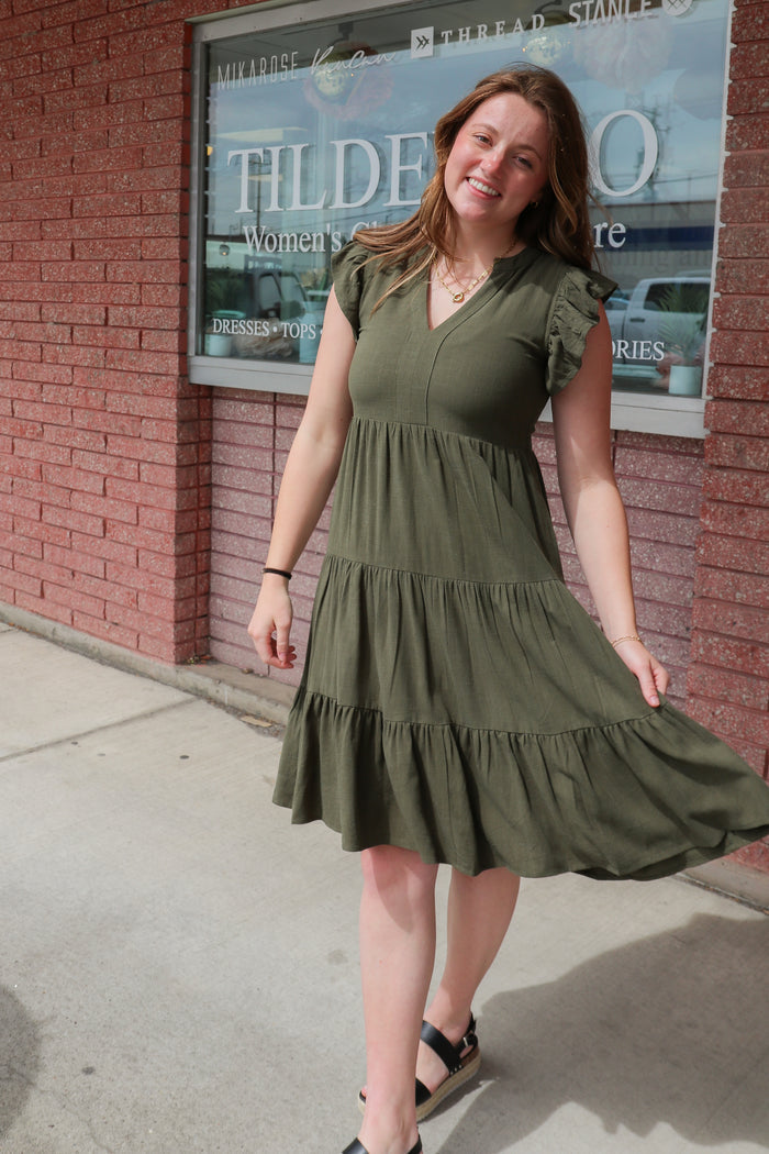 Tara Dress in Vineyard Knee Length Dress Mikarose- Tilden Co.