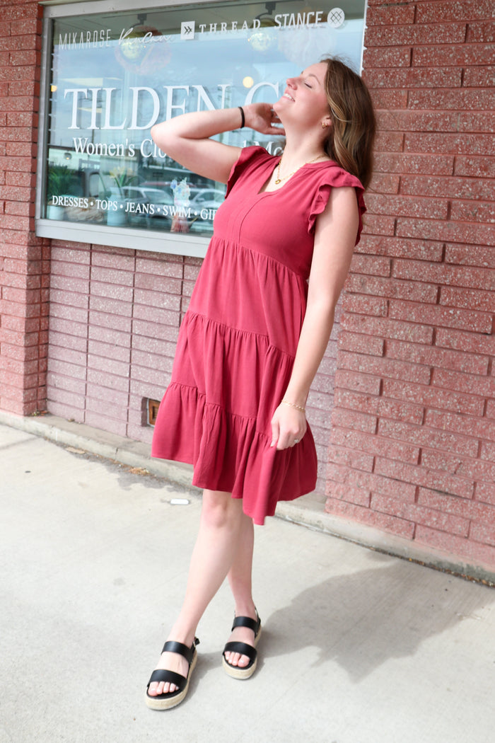 Tara Dress in Watermelon Knee Length Dress Mikarose- Tilden Co.