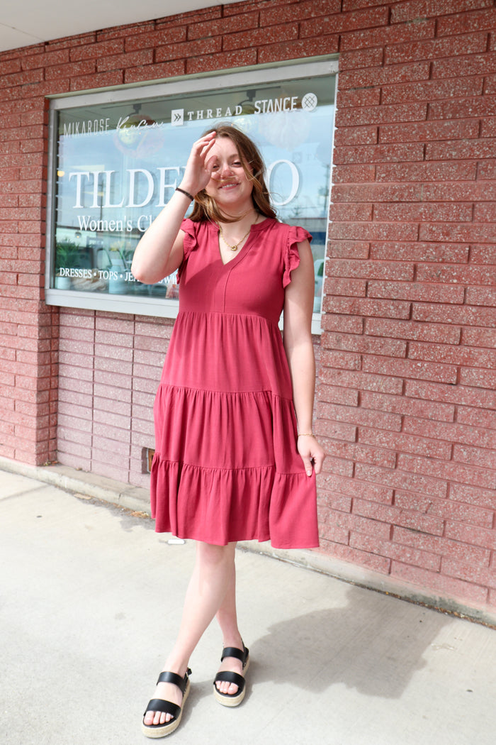 Tara Dress in Watermelon Knee Length Dress Mikarose- Tilden Co.