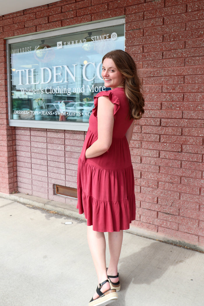 Tara Dress in Watermelon Knee Length Dress Mikarose- Tilden Co.