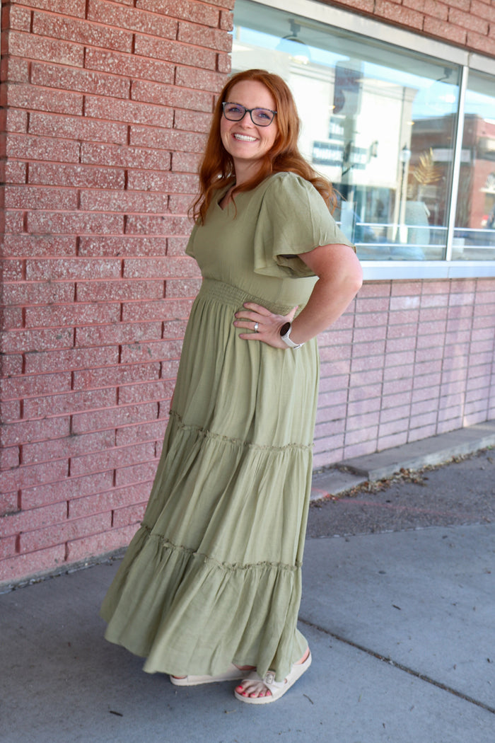 Taylor Dress in Georgian Green Maxi Dress Mikarose- Tilden Co.