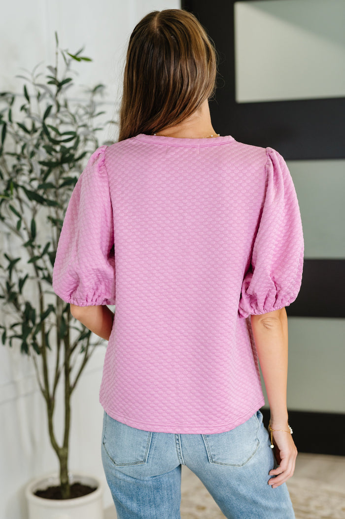 Textured Balloon Sleeve Blouse in Pink Womens Ave Shops- Tilden Co.