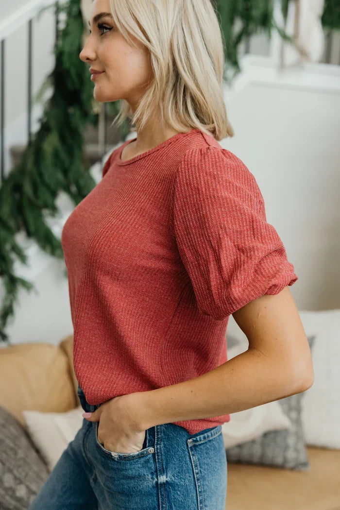 Textured Puff Sleeve Blouse in Desert Rose Blouse Mikarose- Tilden Co.