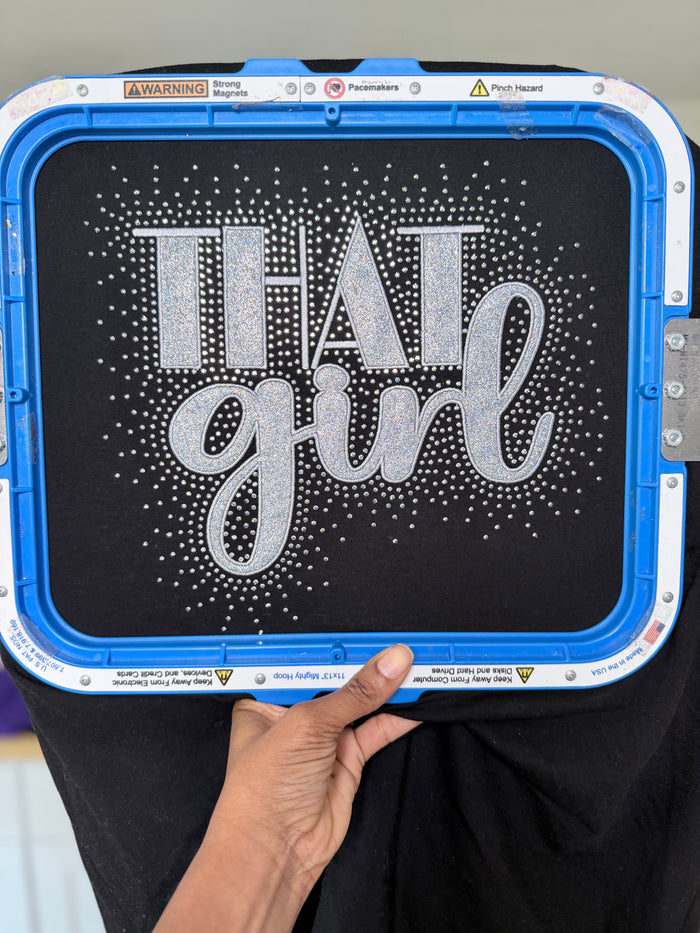 That Girl Applique Embroidery Design & 10 ss Rhinestone bling Template