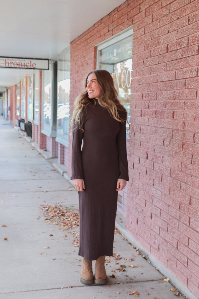 The Boston Dress in Smoky Walnut Midi Dress Mikarose- Tilden Co.
