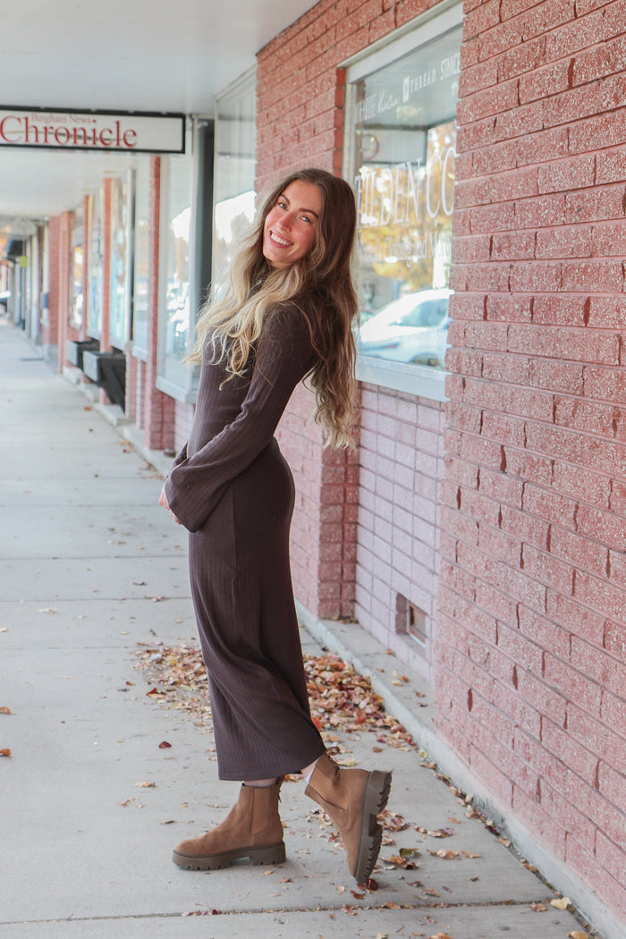 The Boston Dress in Smoky Walnut Midi Dress Mikarose- Tilden Co.