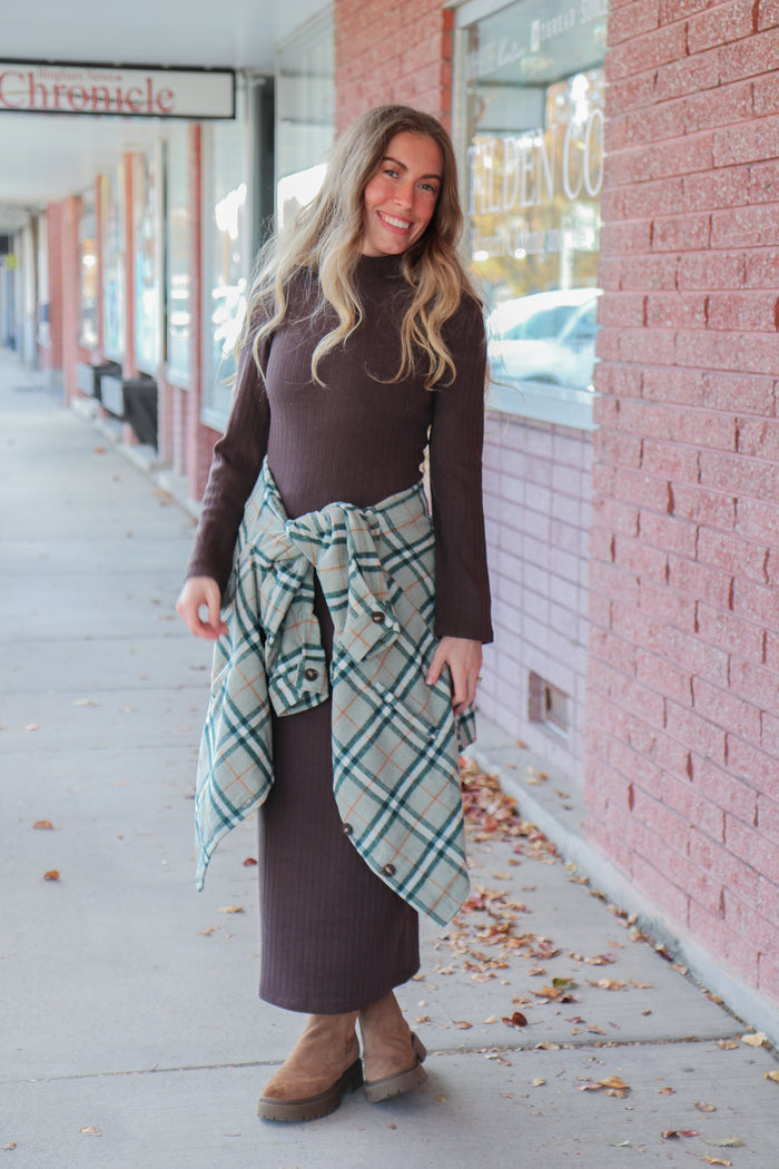 The Boston Dress in Smoky Walnut Midi Dress Mikarose- Tilden Co.