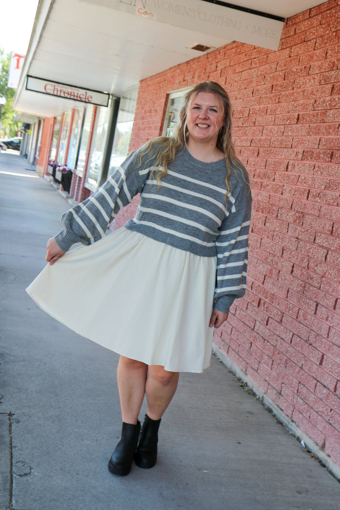 The Cameron Dress in Light Gray Knee Length Dress Mikarose- Tilden Co.