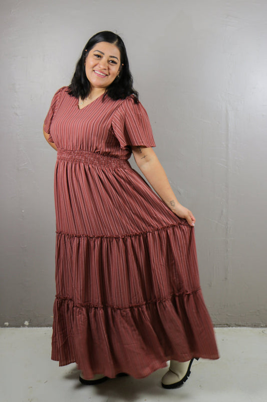 The Eden Dress in Heartstone Stripe Maxi Dress Mikarose- Tilden Co.