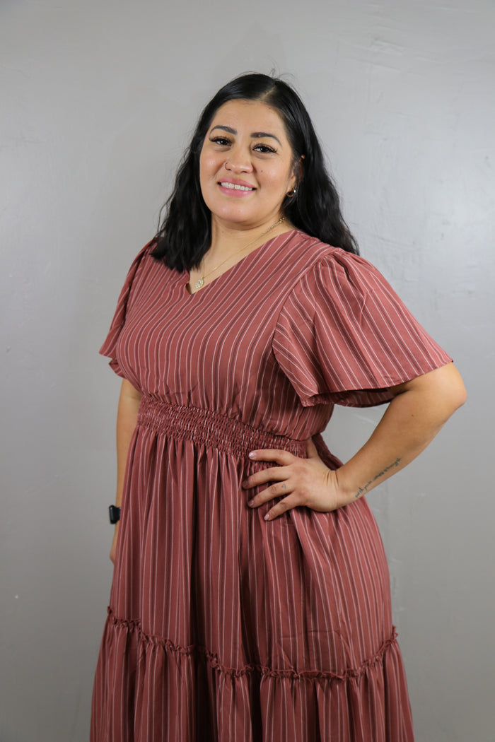The Eden Dress in Heartstone Stripe Maxi Dress Mikarose- Tilden Co.