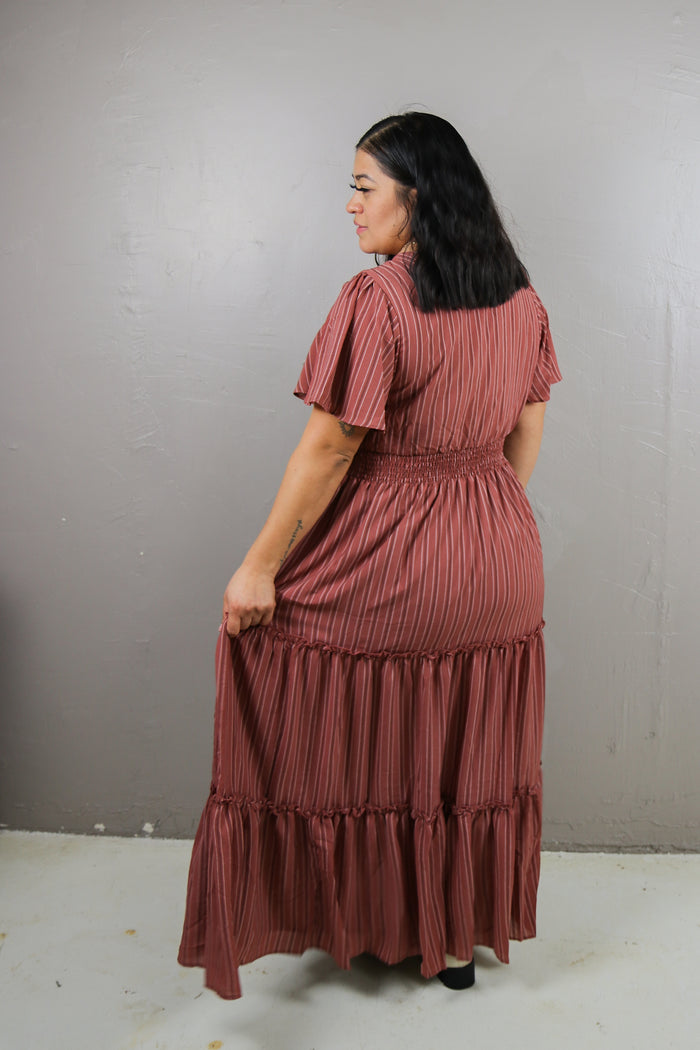 The Eden Dress in Heartstone Stripe Maxi Dress Mikarose- Tilden Co.