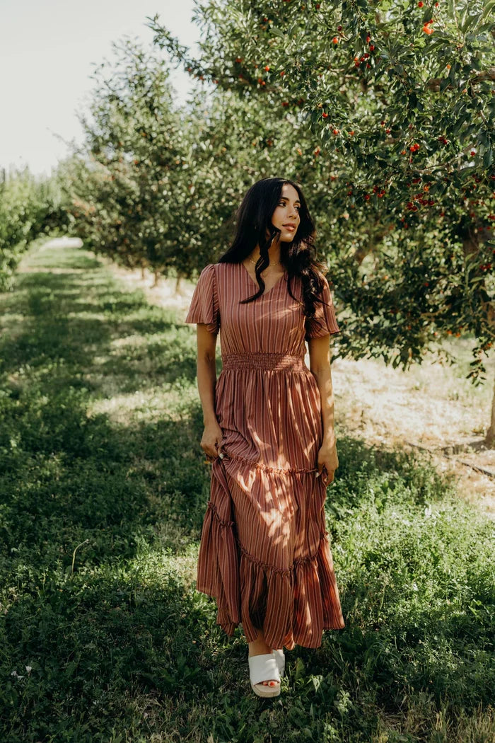 The Eden Dress in Heartstone Stripe Maxi Dress Mikarose- Tilden Co.