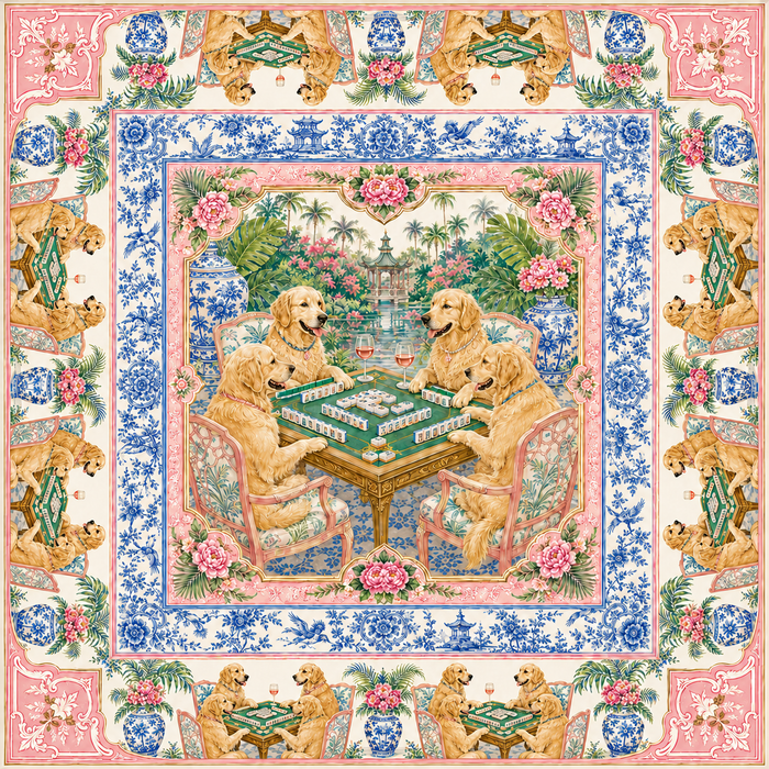 The Golden Standard — Golden Retriever Chinoiserie Mahjong Mat | Paws & Tiles Collection - PREORDER - Premium Mahjong from Told in Tiles - Just $80! Shop now at Pat's Monograms