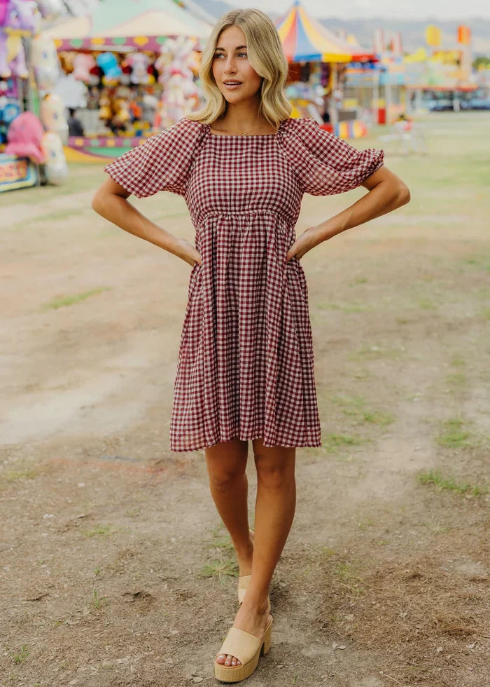 The Hayes in Barn Check Knee Length Dress Mikarose- Tilden Co.