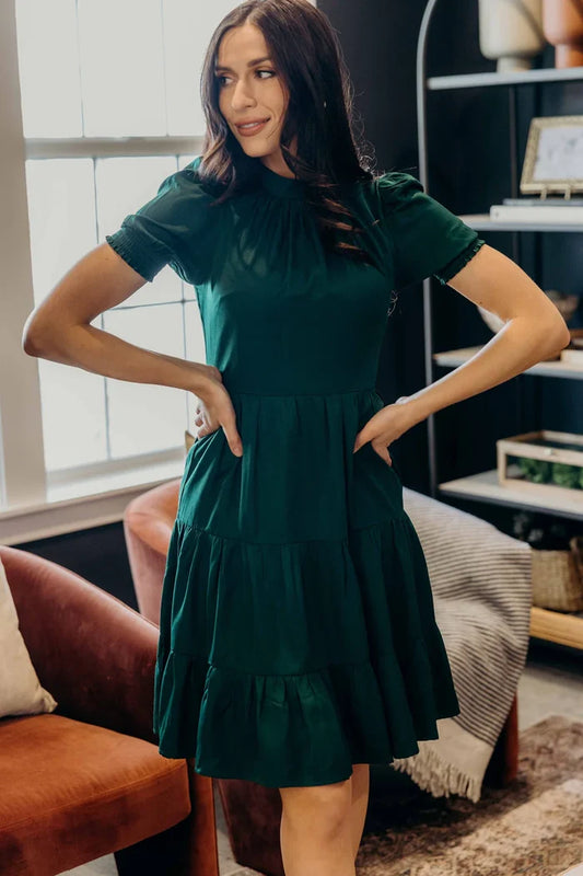 The Hollis Dress in Holiday Green Knee Length Dress Mikarose- Tilden Co.