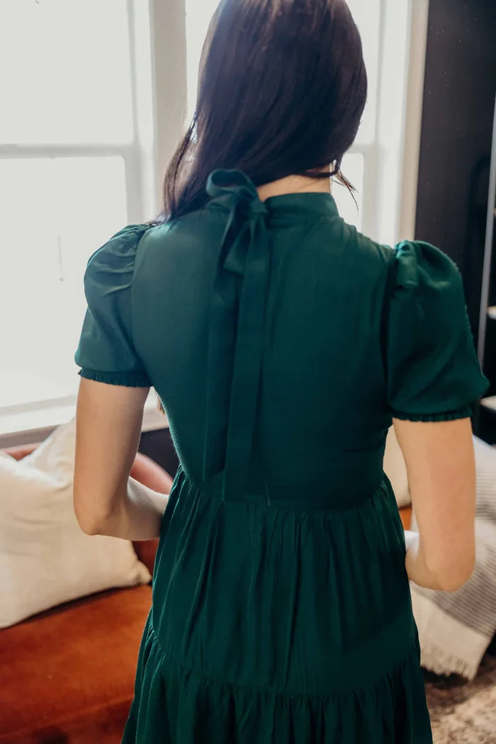 The Hollis Dress in Holiday Green Knee Length Dress Mikarose- Tilden Co.