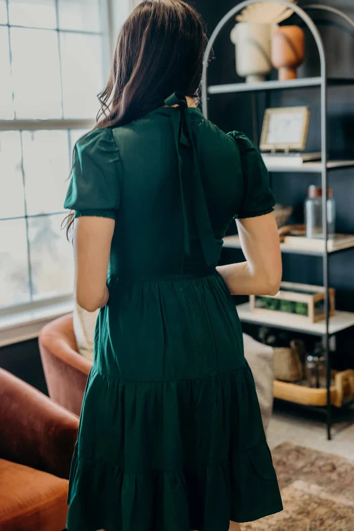 The Hollis Dress in Holiday Green Knee Length Dress Mikarose- Tilden Co.