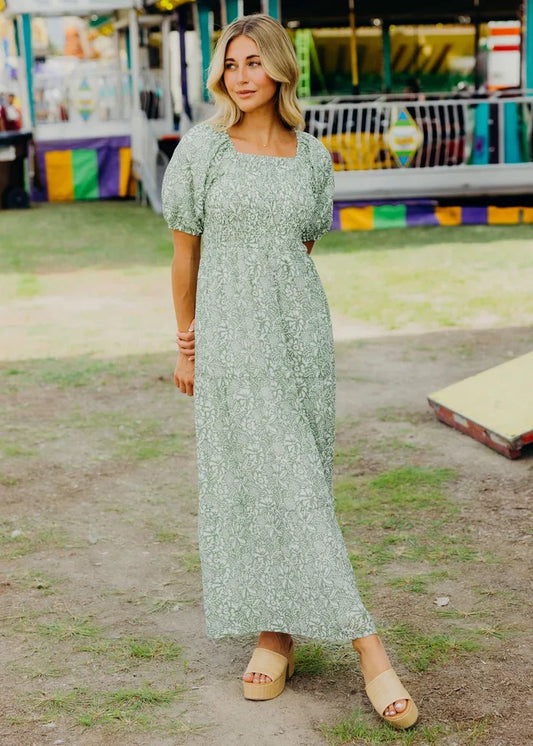 The Indigo in Inked Moss Midi Dress Mikarose- Tilden Co.
