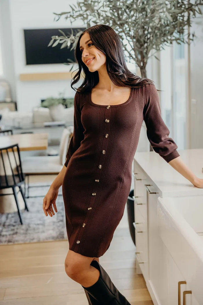 The Jodi Dress in Walnut Knee Length Dress Mikarose- Tilden Co.