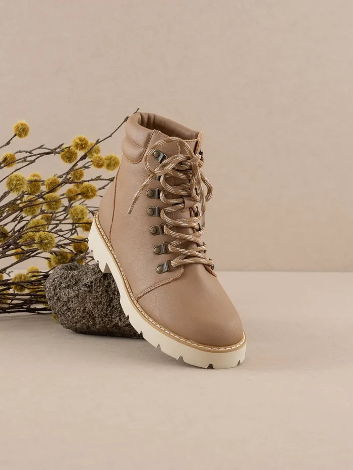 The Kinsley Latte Laced Up Bootie Boot OASIS SOCIETY- Tilden Co.