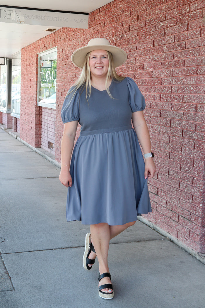 The Ophelia Dress in Cornflower Blue Knee Length Dress Mikarose- Tilden Co.
