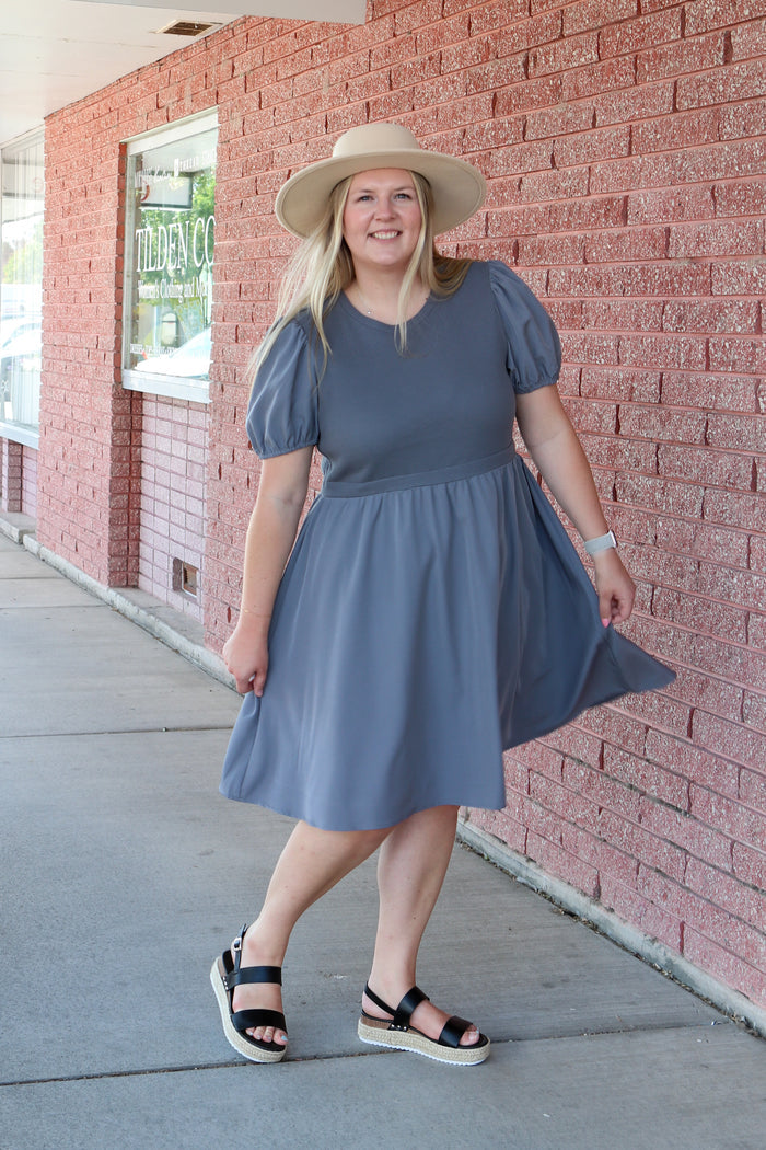 The Ophelia Dress in Cornflower Blue Knee Length Dress Mikarose- Tilden Co.