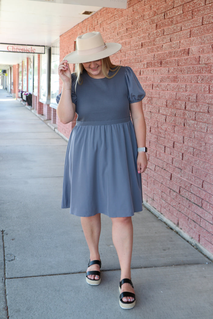 The Ophelia Dress in Cornflower Blue Knee Length Dress Mikarose- Tilden Co.