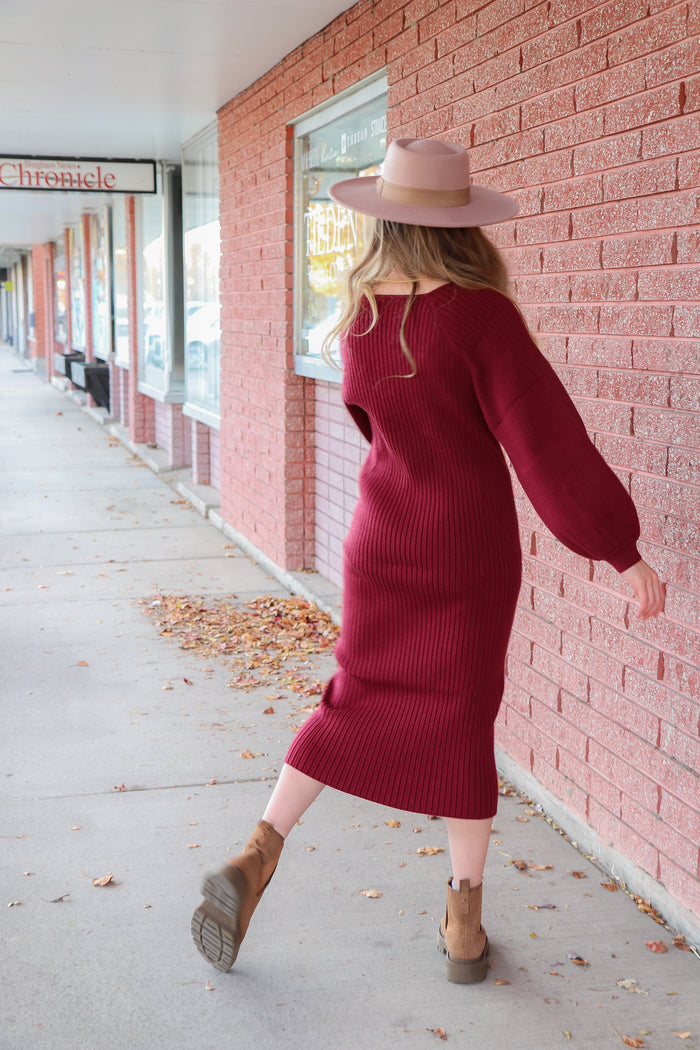 The Romee Sweater Dress in Rhubarb Midi Dress Mikarose- Tilden Co.