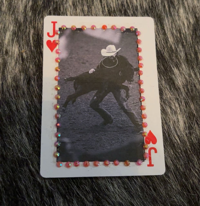 Tie-down Roping Black & White Single Bedazzled Hat Cards