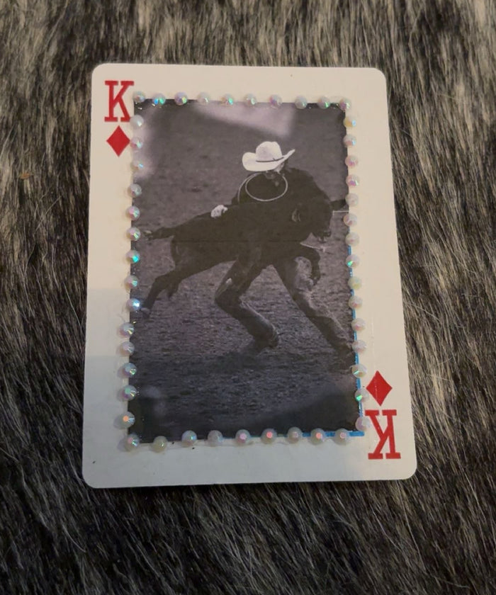 Tie-down Roping Black & White Single Bedazzled Hat Cards