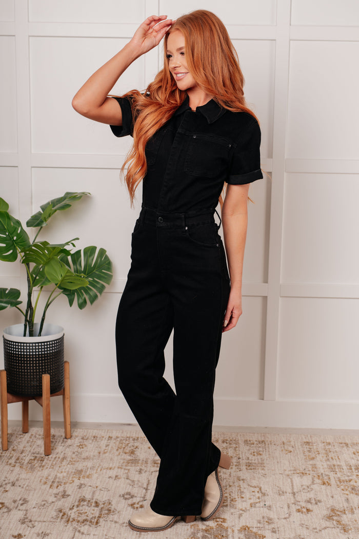 Tilda Short Sleeve Control Top Denim Jumpsuit Jumpsuit Ave Shops- Tilden Co.