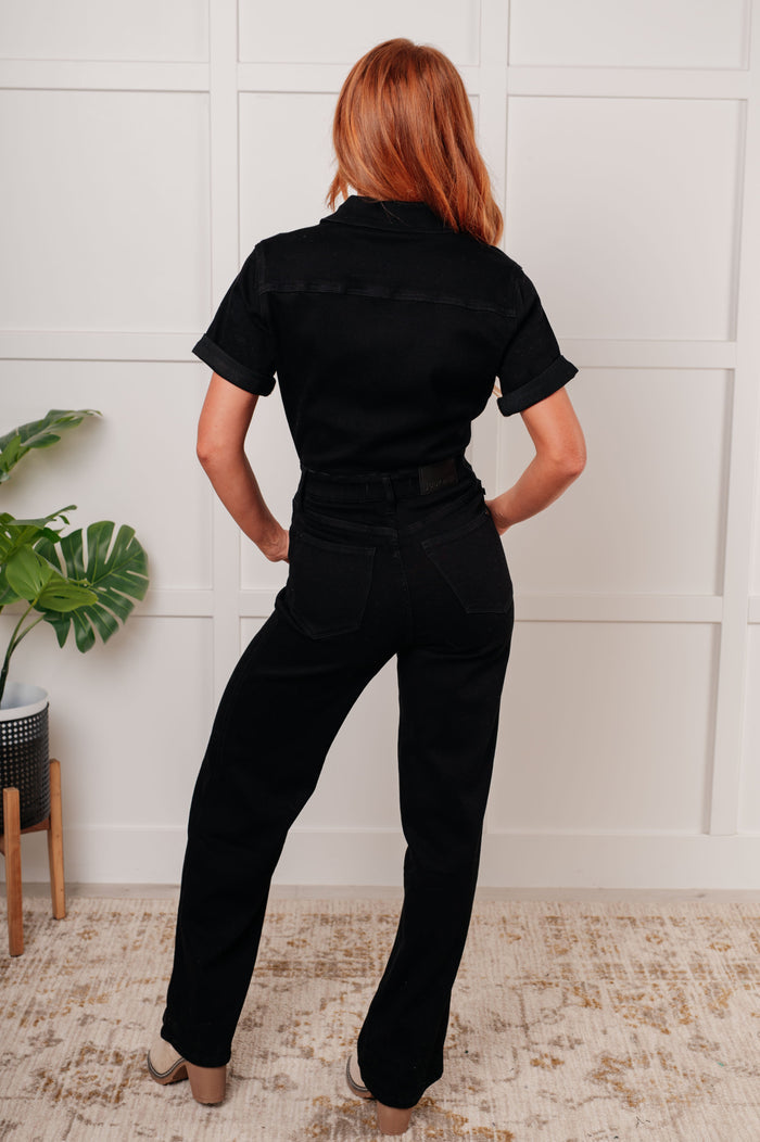 Tilda Short Sleeve Control Top Denim Jumpsuit Jumpsuit Ave Shops- Tilden Co.