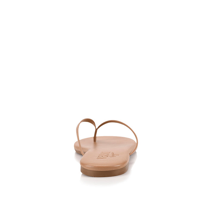 Women's tan flat slide on thong