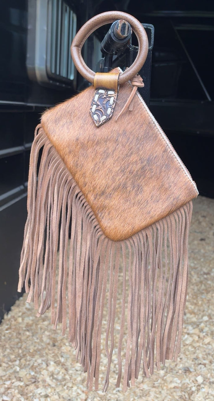 Trinity Ranch Cowhide And Fringe Leather Clutch Purse
