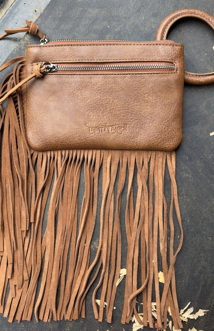 Trinity Ranch Cowhide And Fringe Leather Clutch Purse