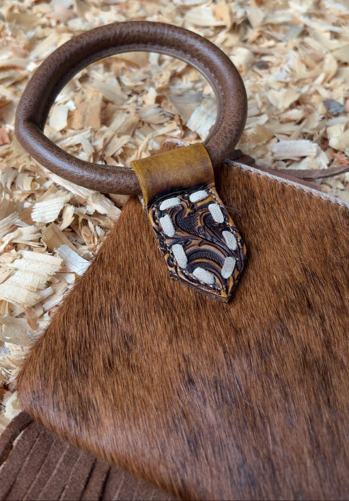 Trinity Ranch Cowhide And Fringe Leather Clutch Purse