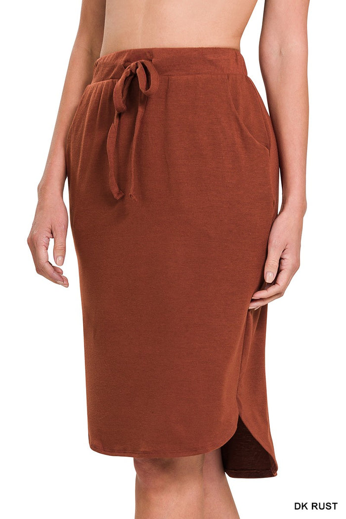 Tulip Hem Skirt with Side Pockets Dark Rust / Small Dark Rust Small Knee Length Skirt Zenana- Tilden Co.