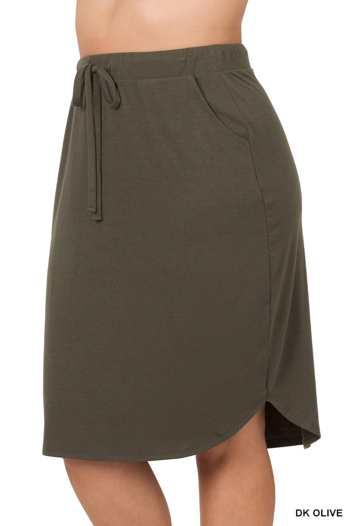 Tulip Hem Skirt with Side Pockets Dark Olive / Small Dark Olive Small Knee Length Skirt Zenana- Tilden Co.