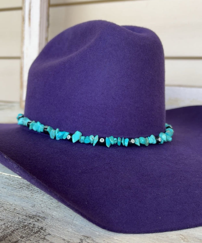 Turquoise & 8 Ball Beaded Hat Band