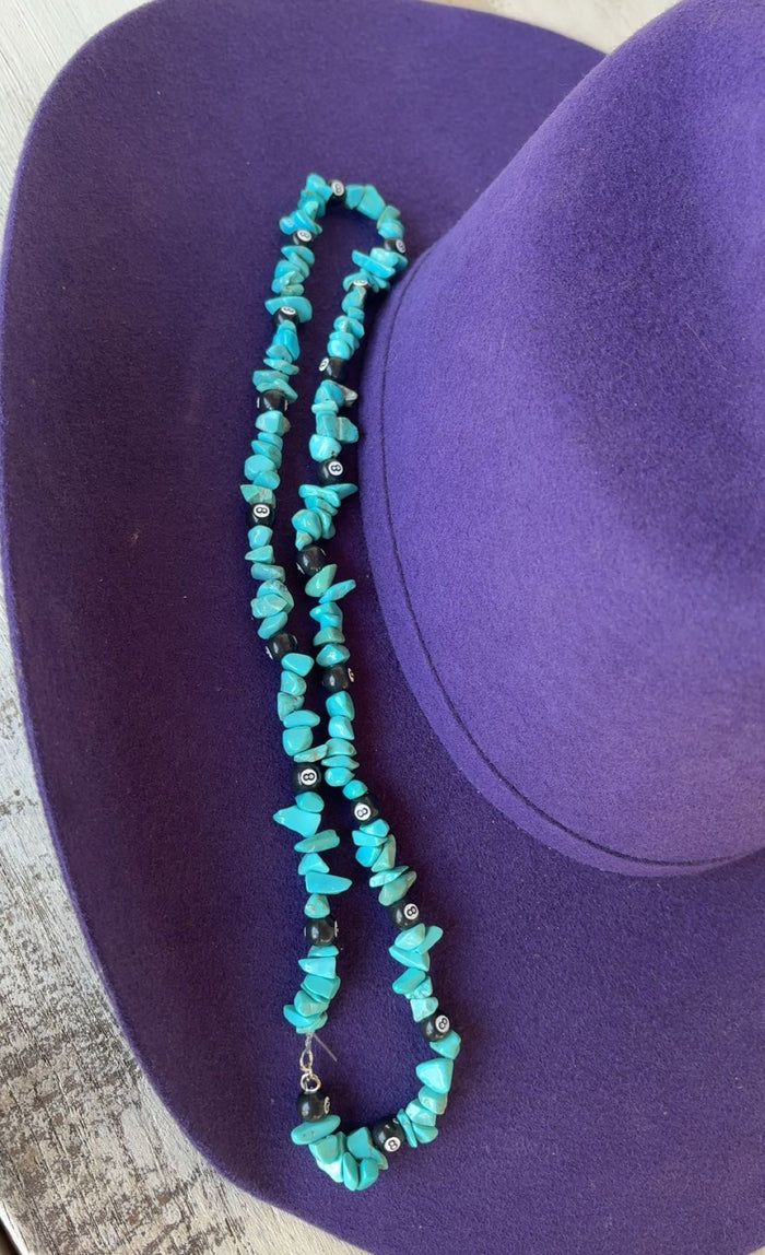 Turquoise & 8 Ball Beaded Hat Band