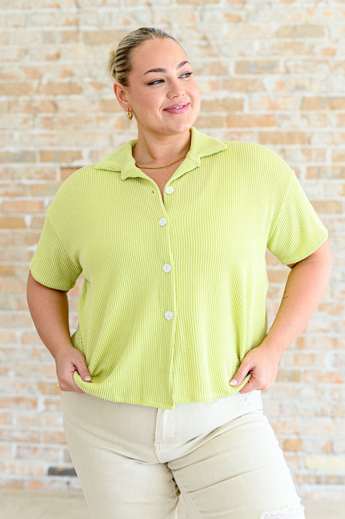 Two's Company Ribbed Button Down Blouse Ave Shops- Tilden Co.