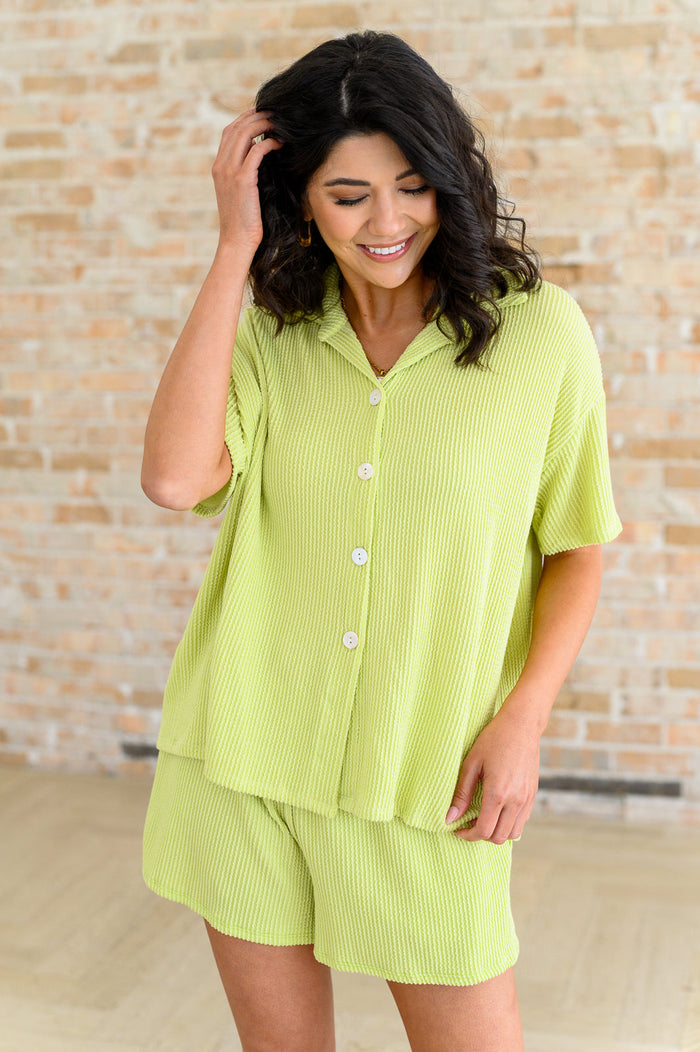 Two's Company Ribbed Button Down Blouse Ave Shops- Tilden Co.