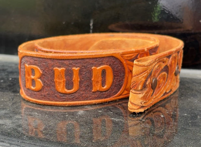 Unbranded "BUD" Leather Tooled Belt