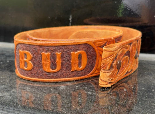 Unbranded "BUD" Leather Tooled Belt