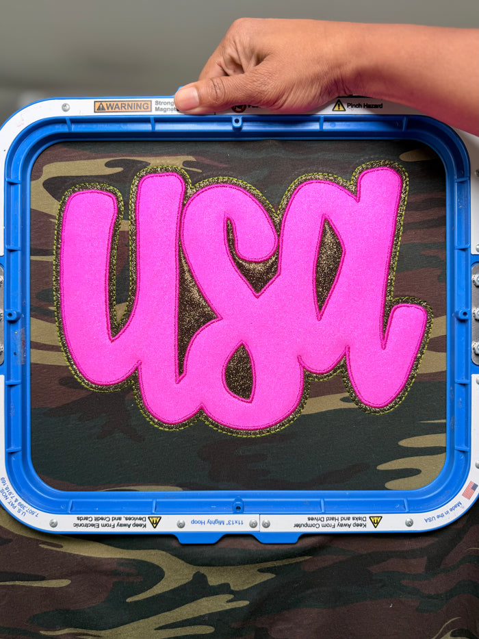 USA Script Applique Embroidery Design