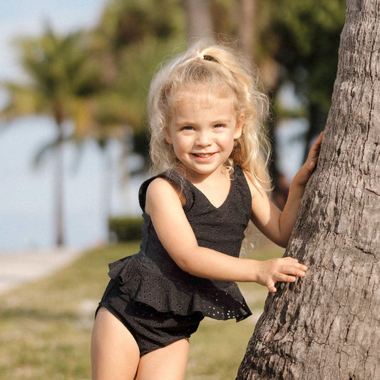 V Neck Peplum Tankini Top (Girls) Black Eyelet / 2T Black Eyelet 2T Janela Bay- Tilden Co.